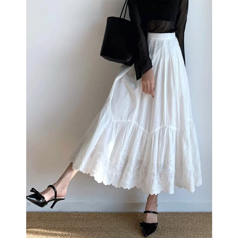 French-style Embroidered White Skirt