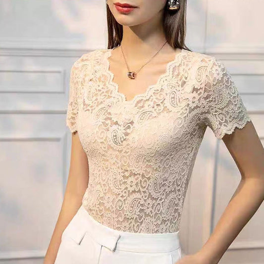 V-neck Hollow Lace Bottoming Shirt