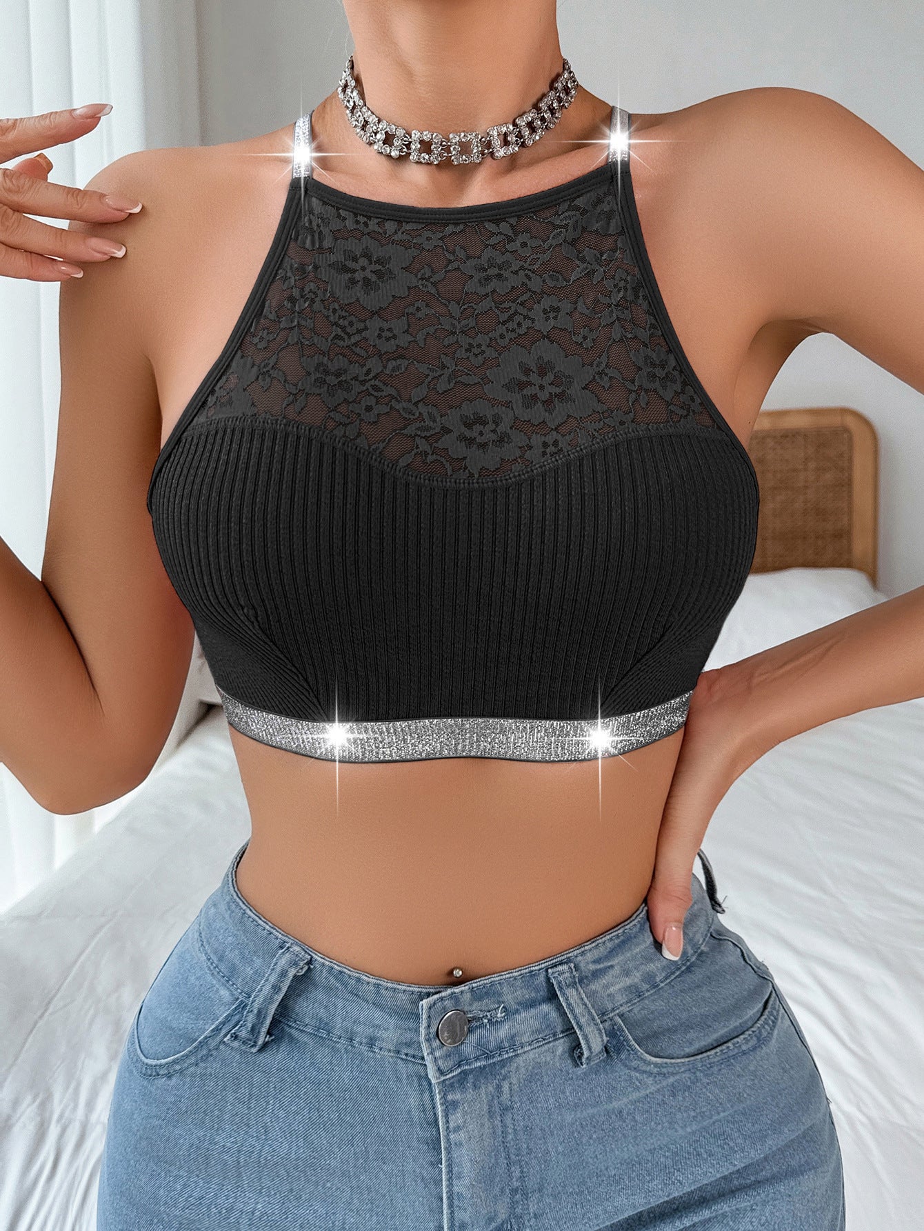 Halter Silver Ribbon Vest