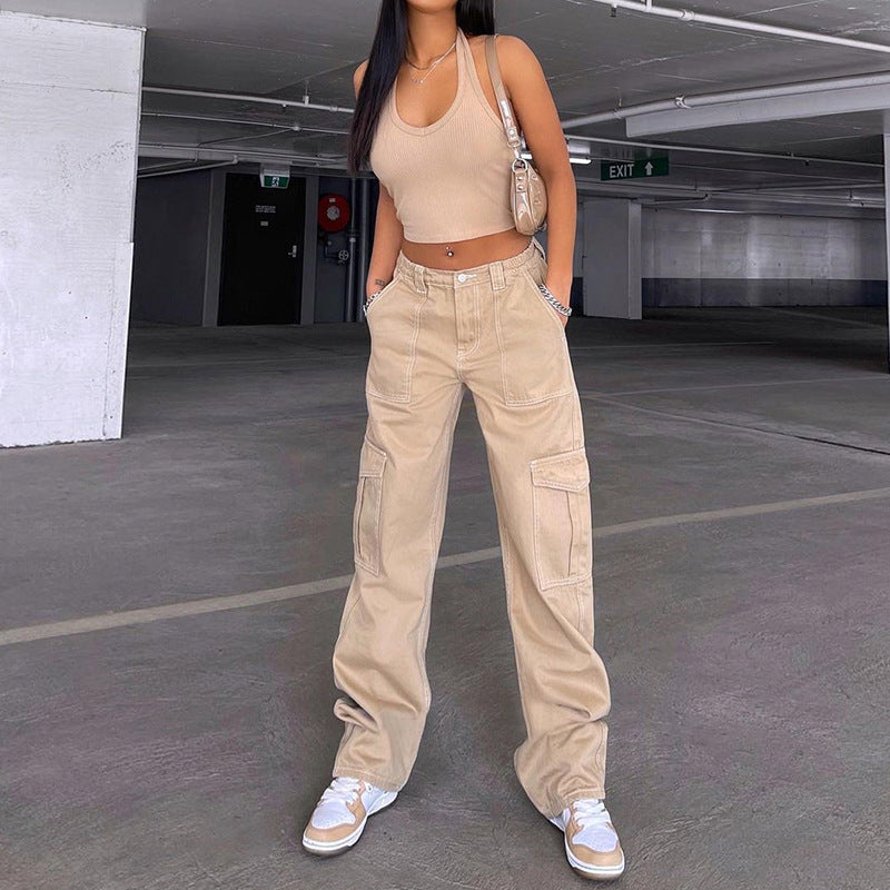 Stylish Multi-pocket High Waist Jeans
