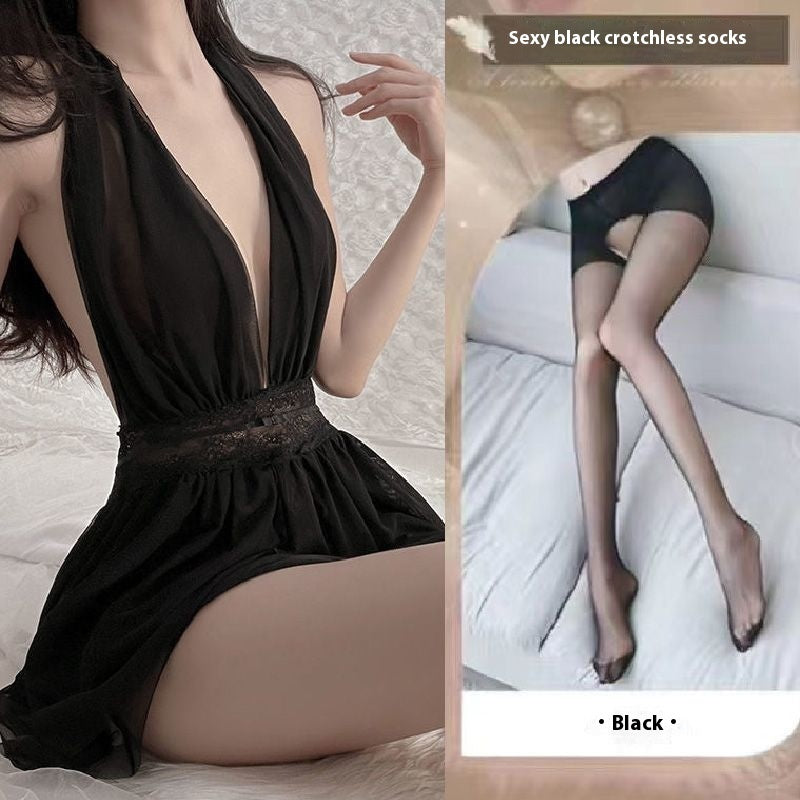 French-style Mesh Backless Halter Nightdress