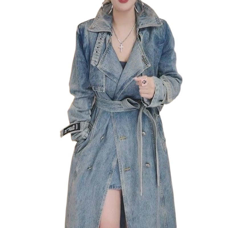 Retro Long Denim Trench Coat