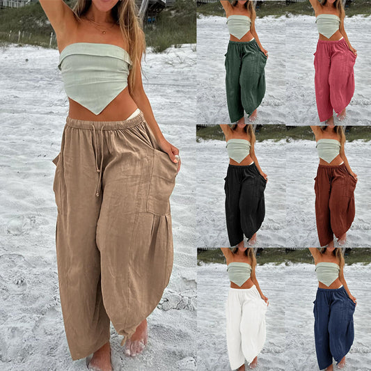 High Waist Cotton Wide Pants