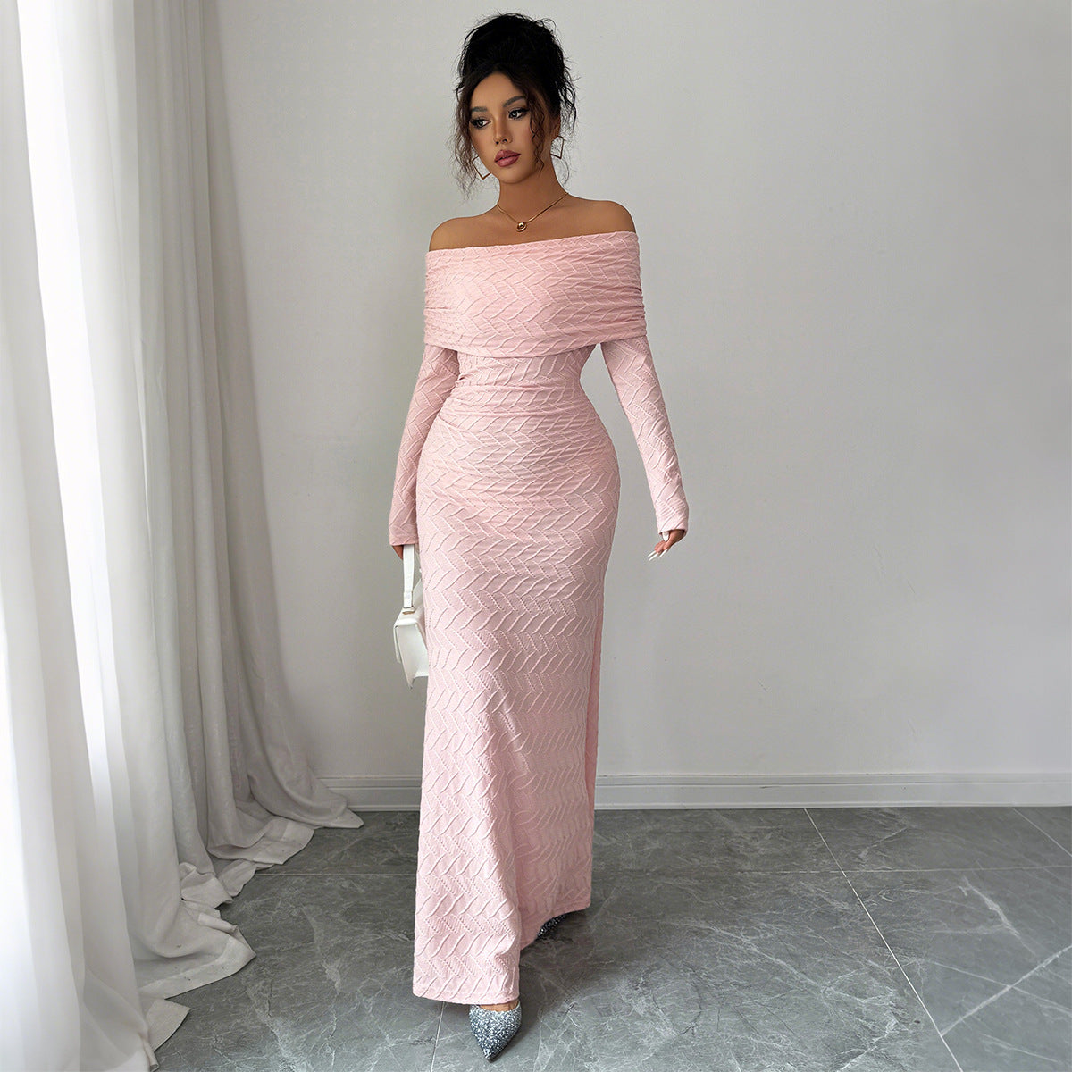 Elegant Simple Off-shoulder Long Sleeve Dress
