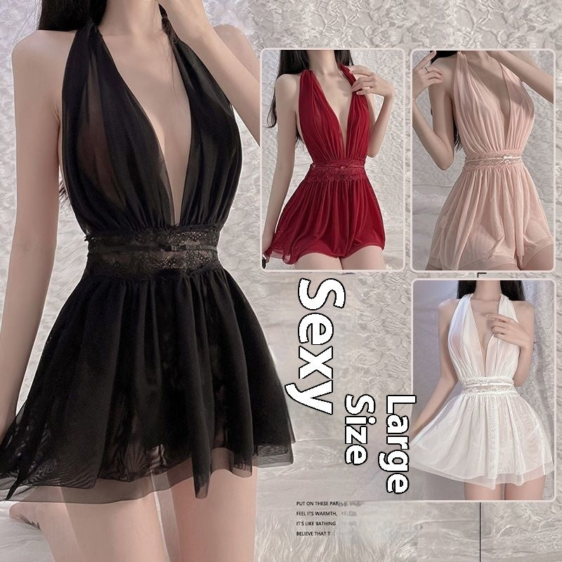 French-style Mesh Backless Halter Nightdress