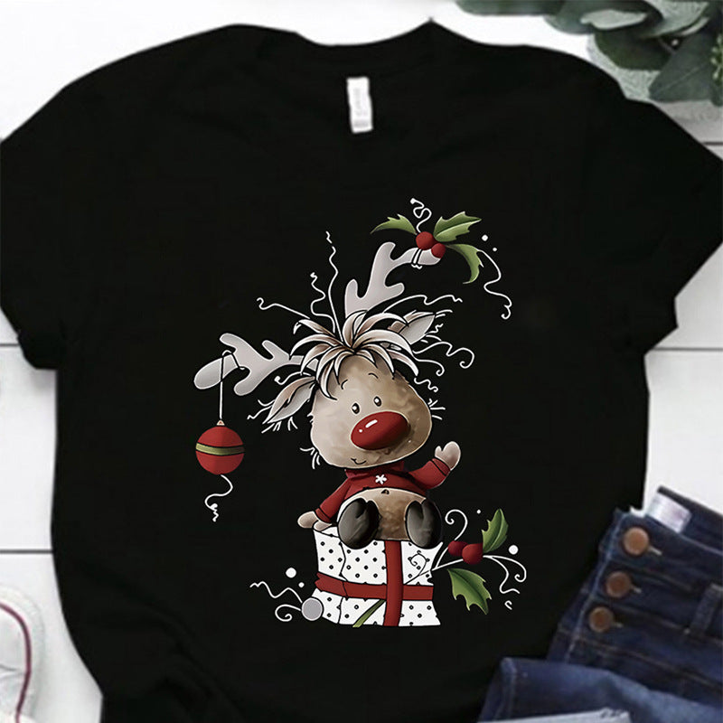 Christmas Cartoon Pattern Printed Plus Size T-shirt