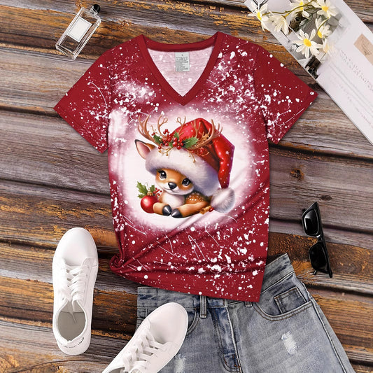 Christmas Reindeer With Hat Printed Top