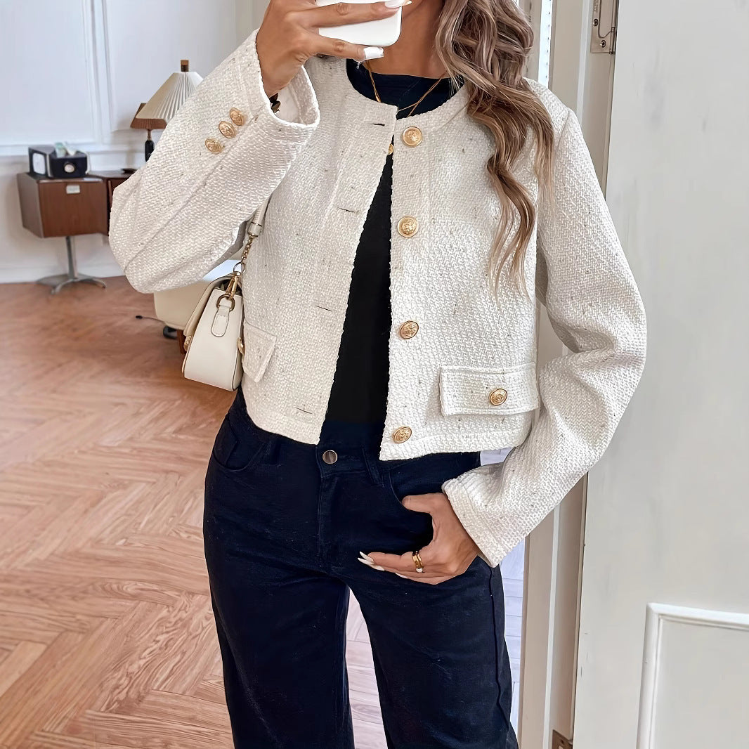 O-neck Short Slimming Elegant Wool Coat