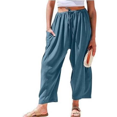 High Waist Cotton Wide Pants