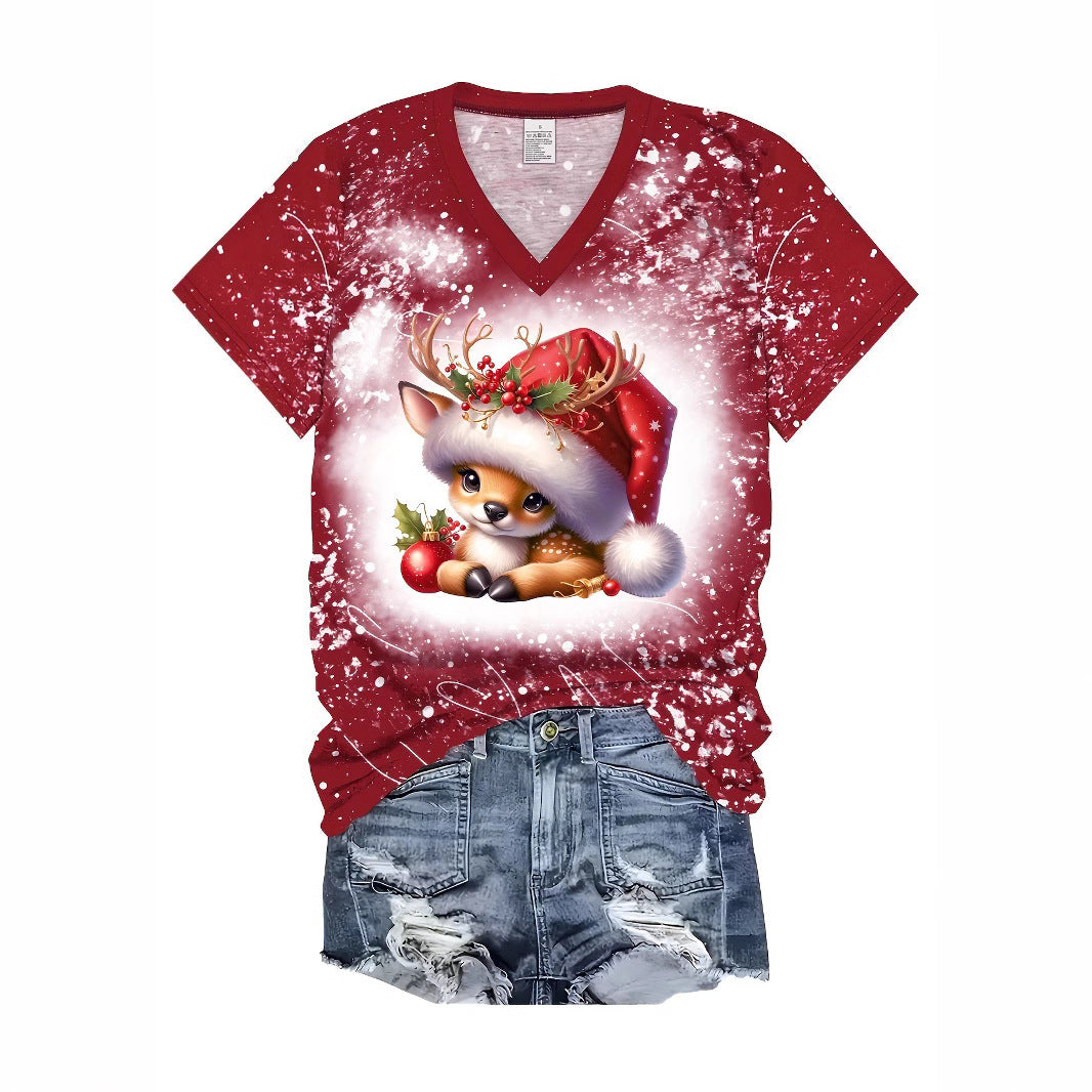 Christmas Reindeer With Hat Printed Top