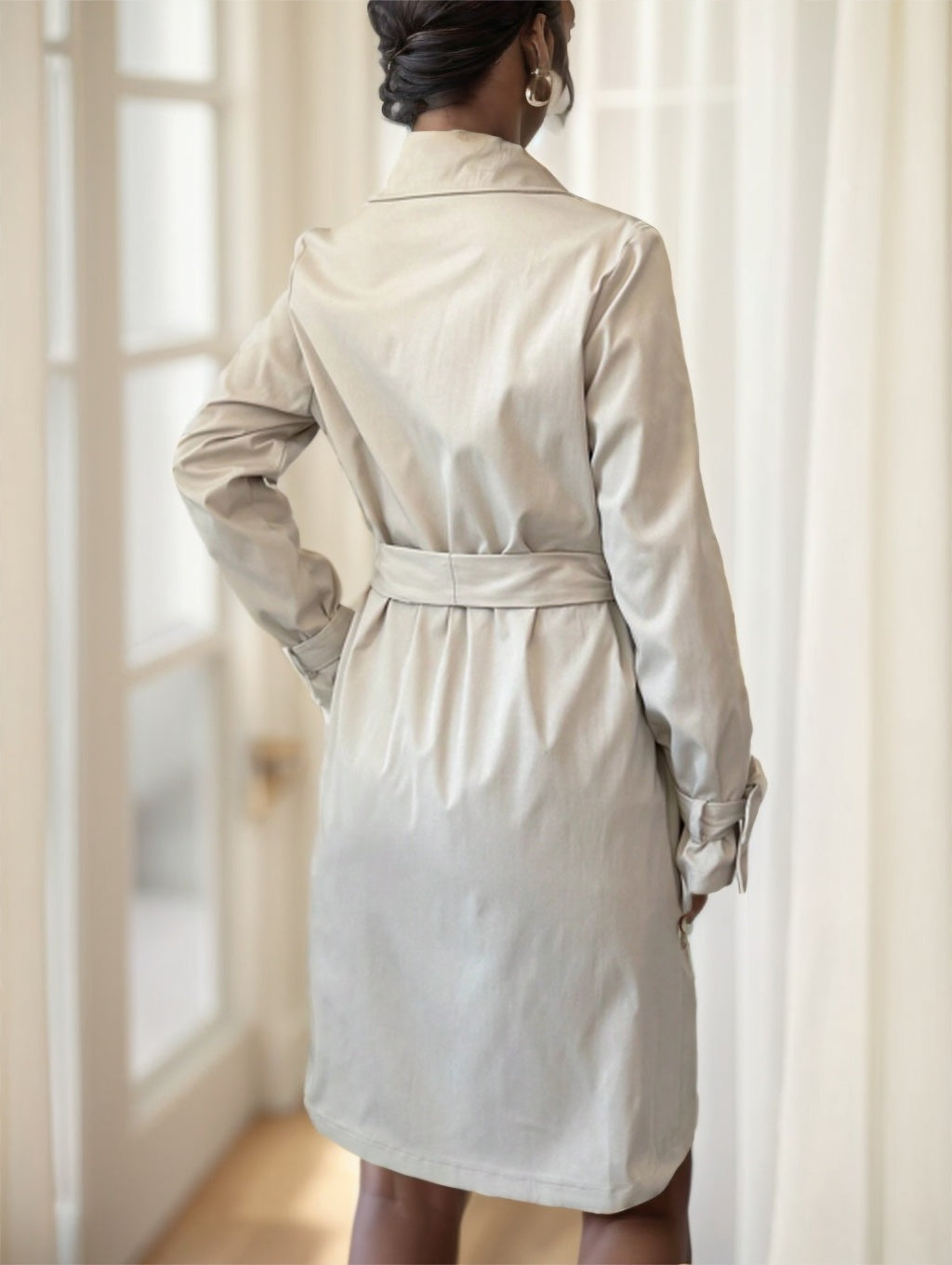 Long-Sleeved Suspenders Double-Breasted Trench Coat