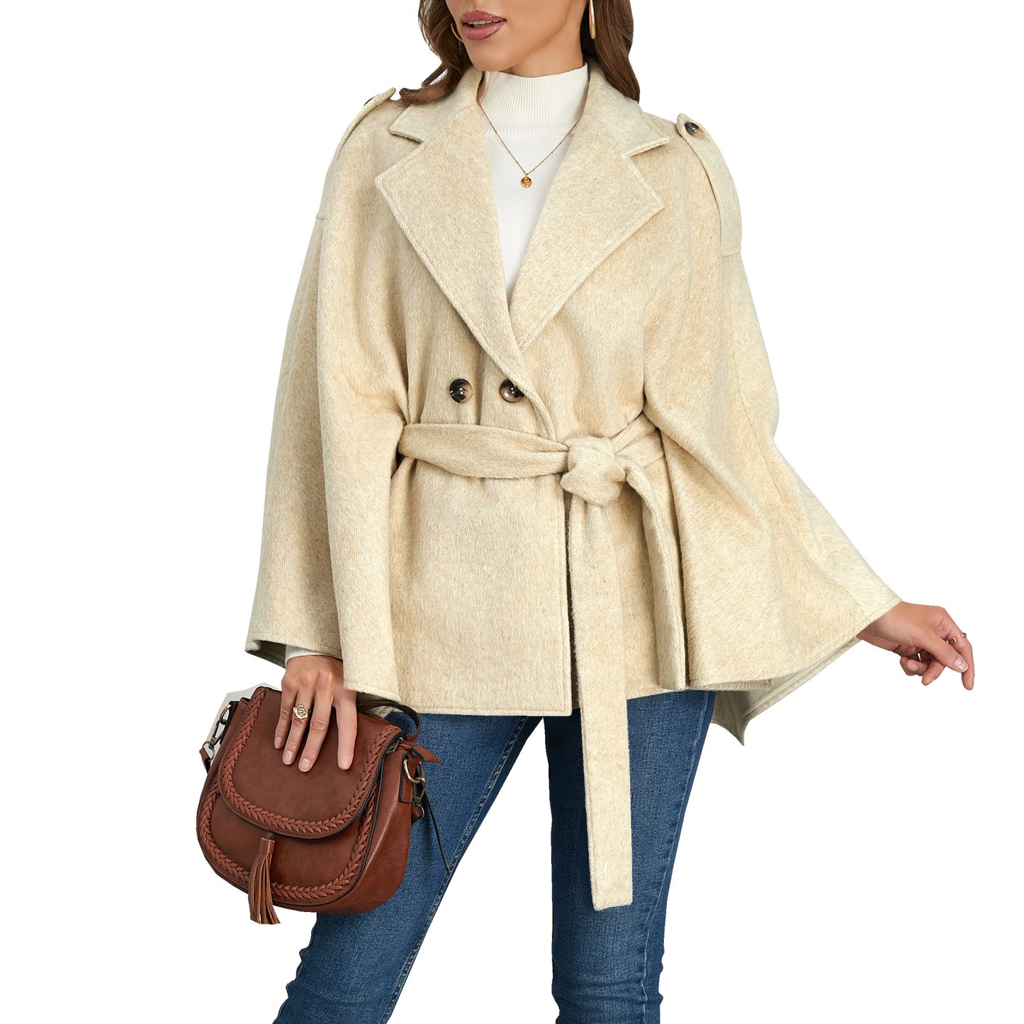 Batwing Sleeve Lapel Woolen Coat