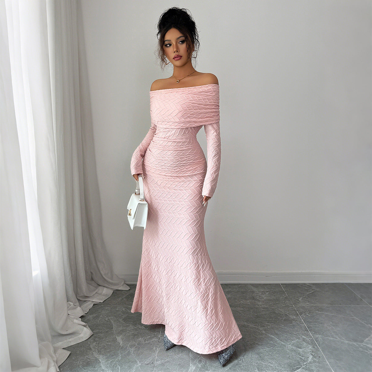 Elegant Simple Off-shoulder Long Sleeve Dress