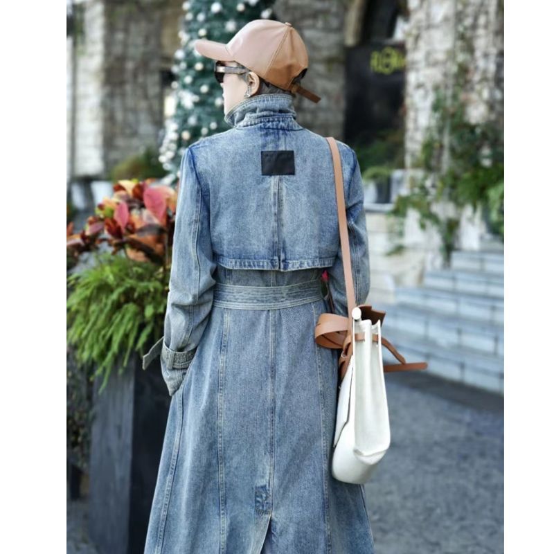 Retro Long Denim Trench Coat