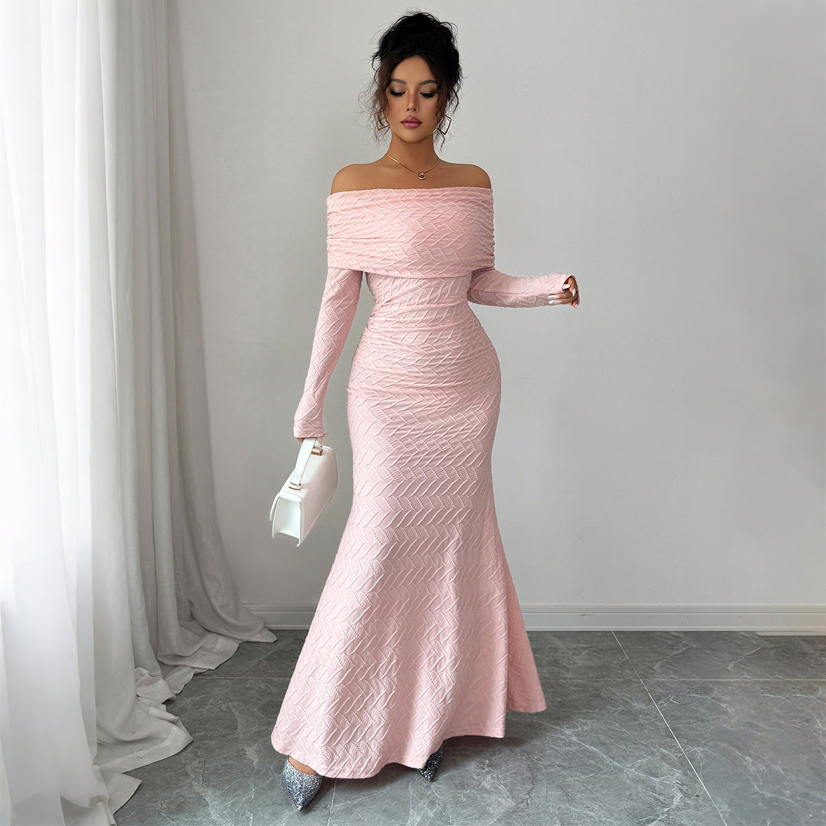 Elegant Simple Off-shoulder Long Sleeve Dress