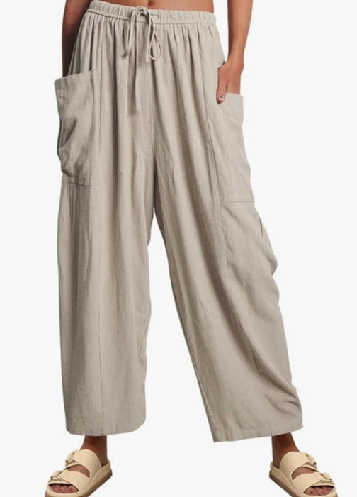High Waist Cotton Wide Pants