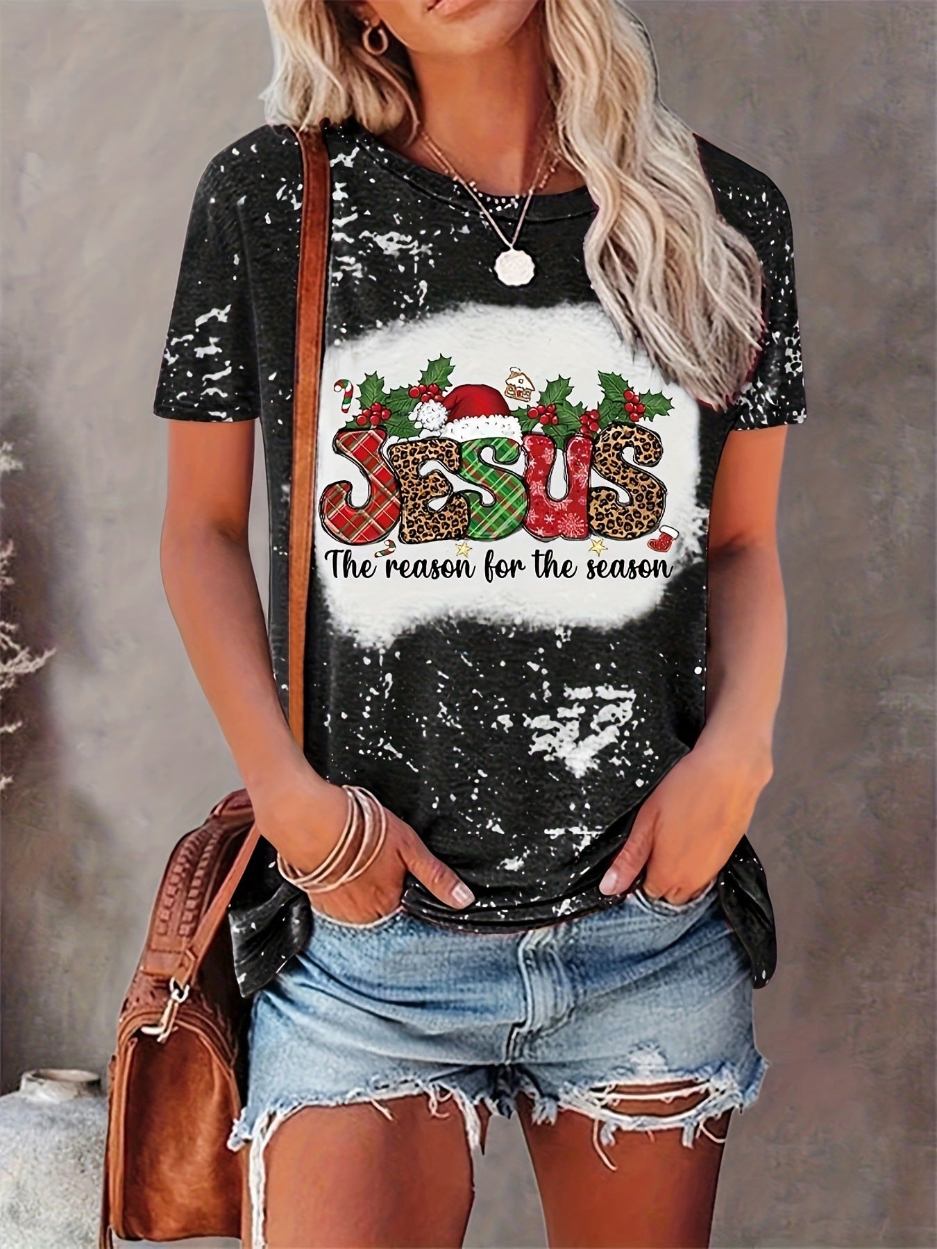 Jesus Print Christmas Round Neck T-shirt