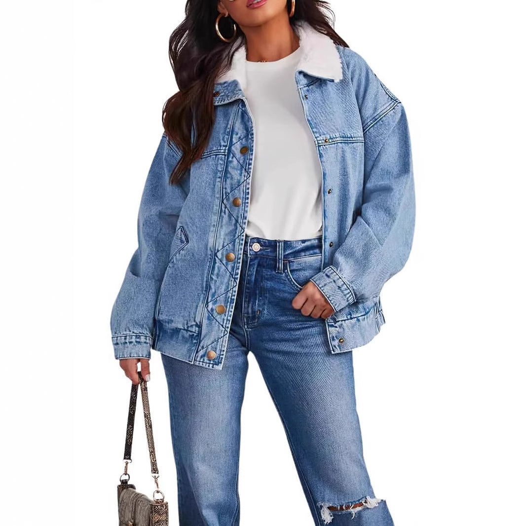 Denim Jacket Fur Collar Coat