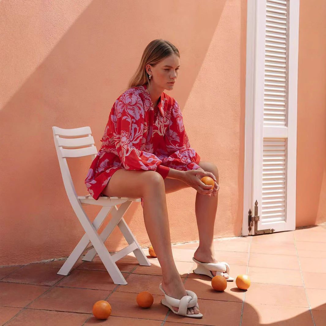 Loose Casual Puff Sleeve Lace-up Linen Jumpsuit