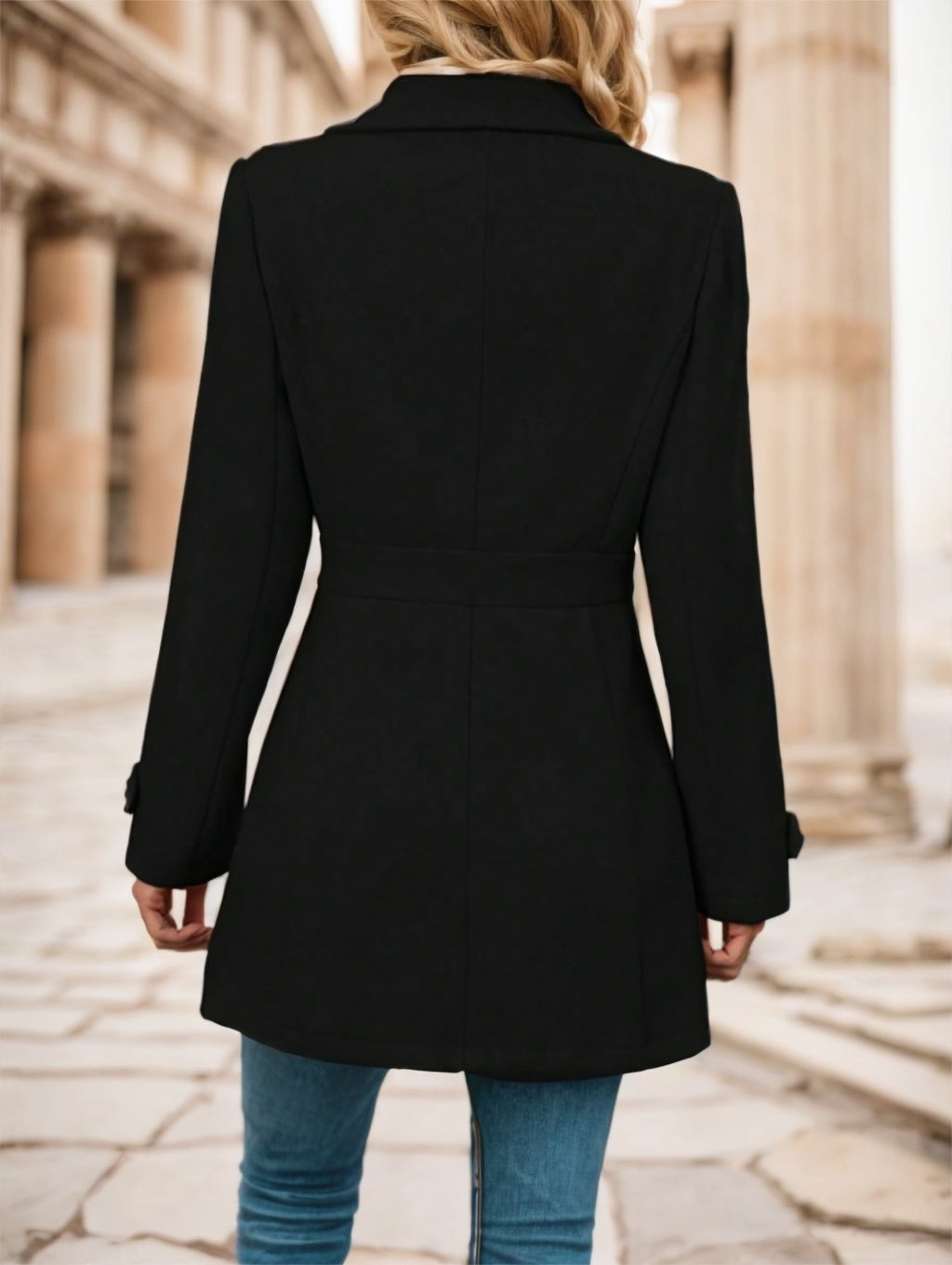 Single-Breasted Solid Color Woolen Coat