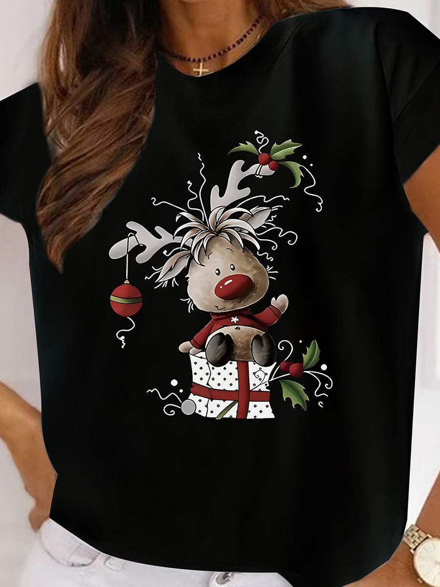 Christmas Cartoon Pattern Printed Plus Size T-shirt