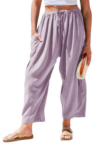 High Waist Cotton Wide Pants