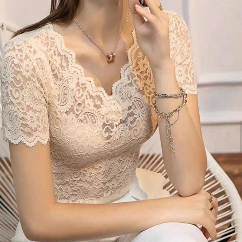 V-neck Hollow Lace Bottoming Shirt