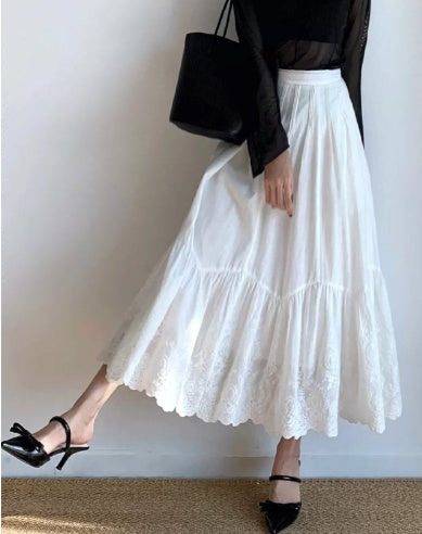 French-style Embroidered White Skirt