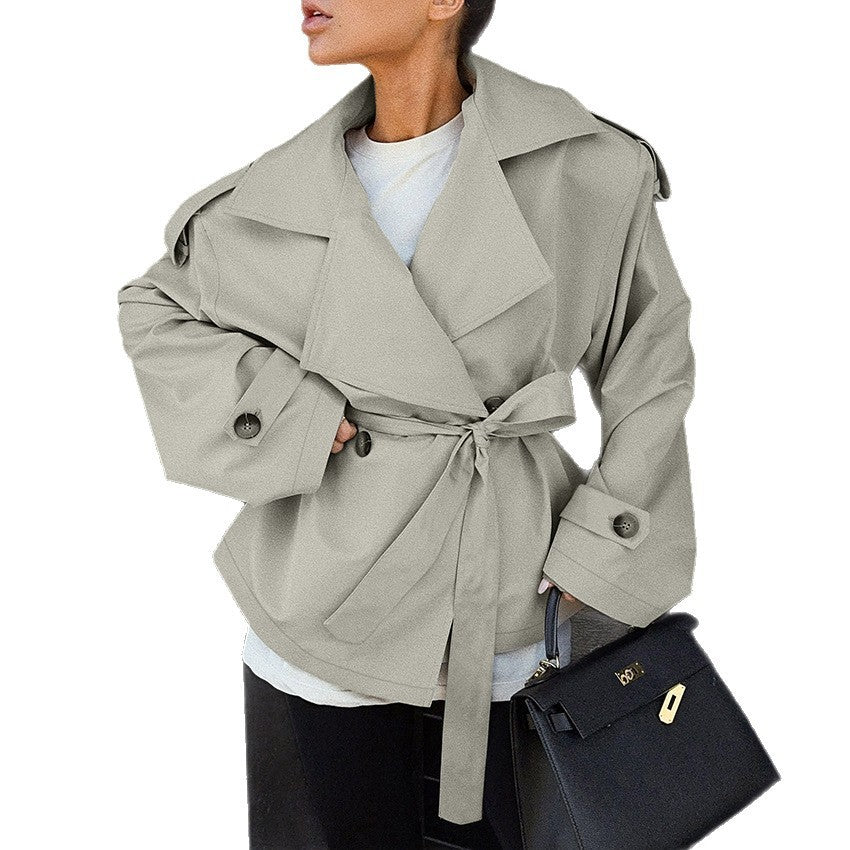 Loose Waistband Long Sleeve Trench Coat