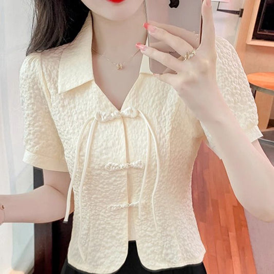 Retro Short Sleeve Chiffon Shirt