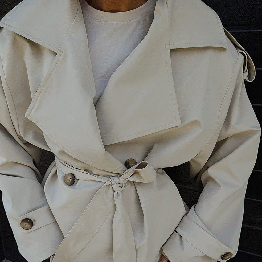 Loose Waistband Long Sleeve Trench Coat