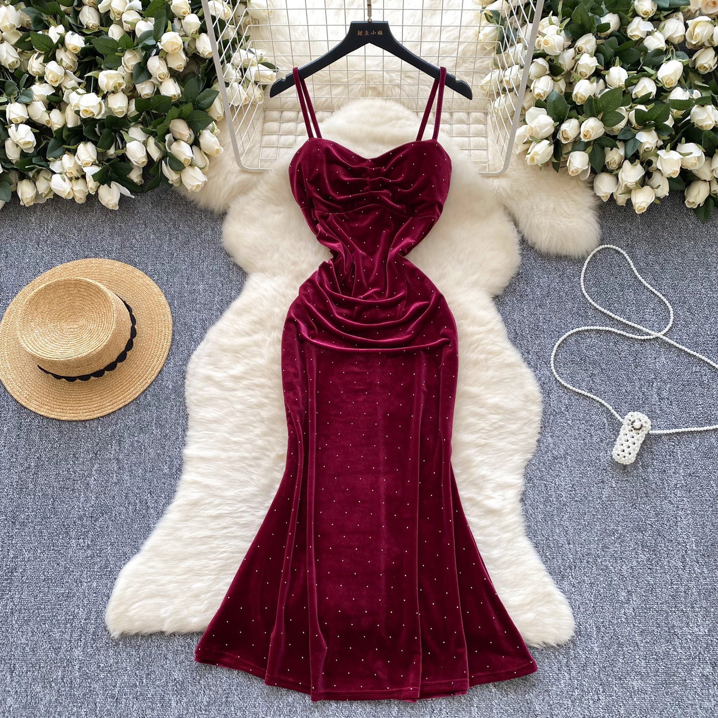 Sexy Socialite Pleated Waist Tight Suspender Dress