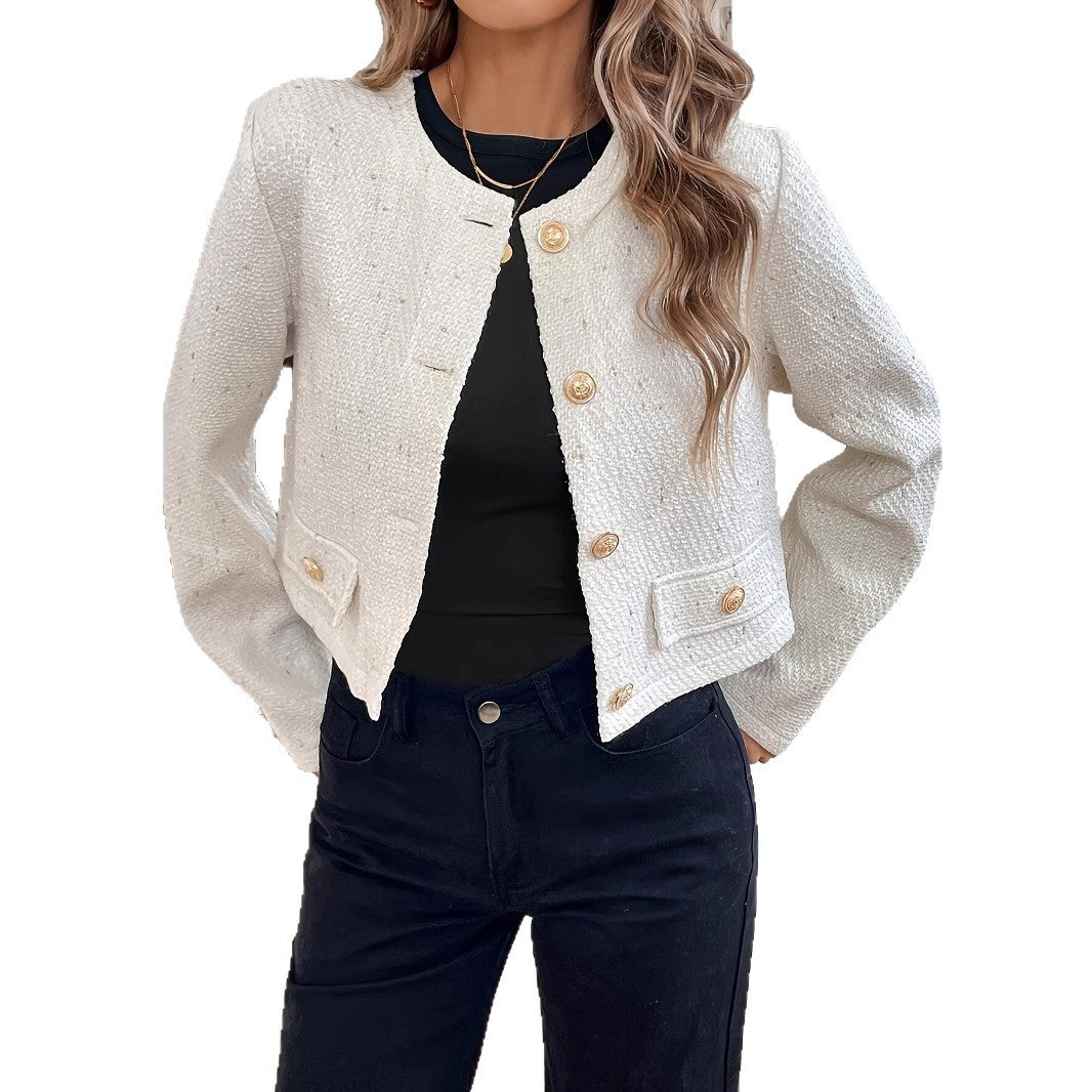 O-neck Short Slimming Elegant Wool Coat