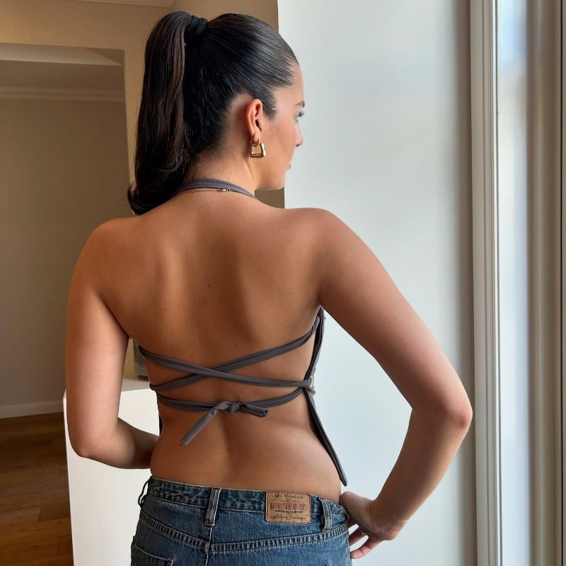 Off-neck Back Strap Halter Top