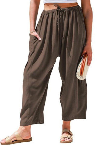 High Waist Cotton Wide Pants