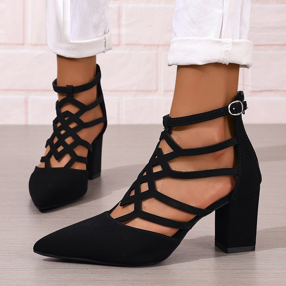 Pointed-toe Hollowed High Heel Sandals