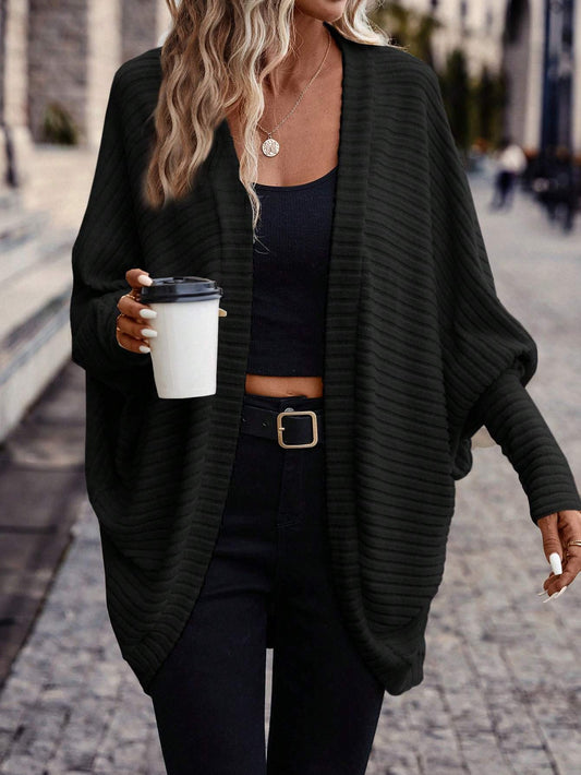 Batwing Sleeve Open Front Casual Cardigan-styled Jacket