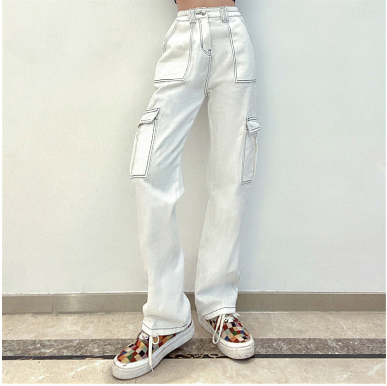 Stylish Multi-pocket High Waist Jeans