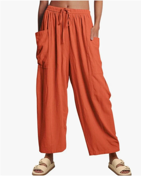 High Waist Cotton Wide Pants