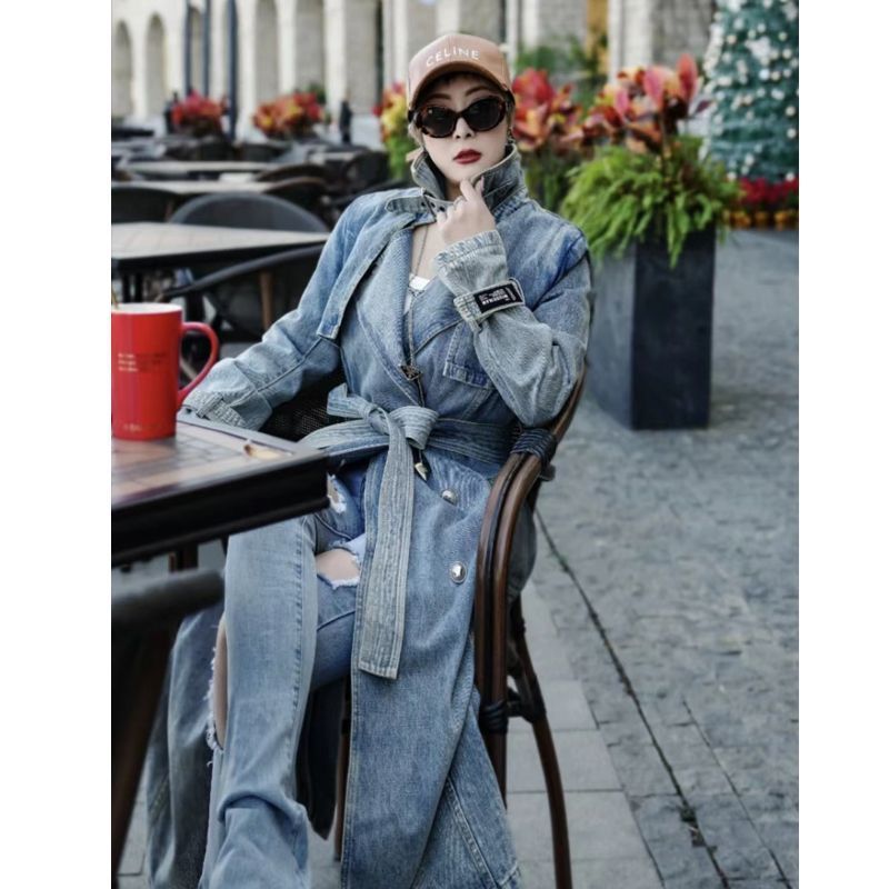Retro Long Denim Trench Coat
