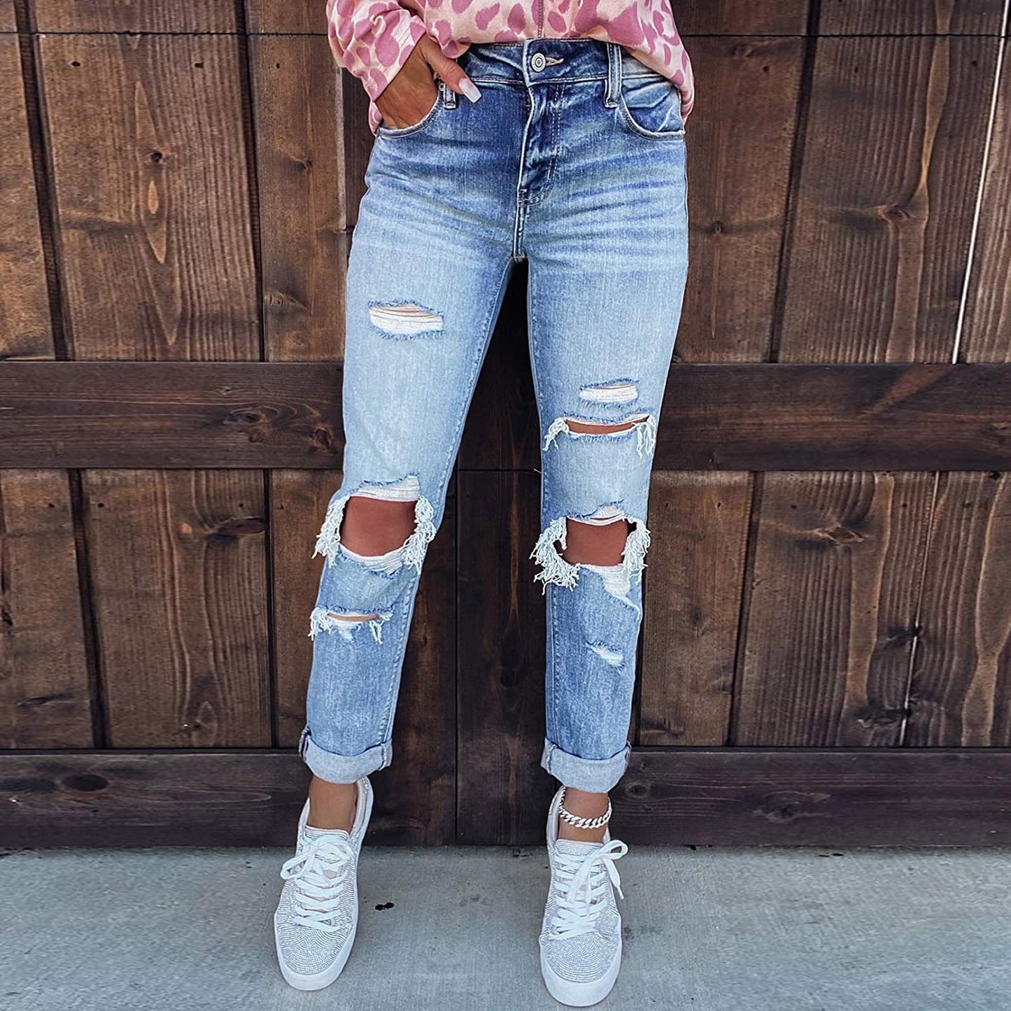 Skinny Ripped Hand-worn Jeans