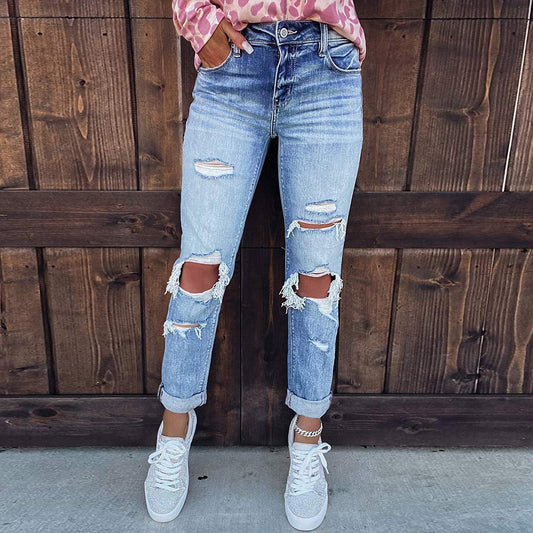 Skinny Ripped Hand-worn Jeans