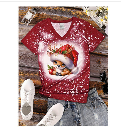 Christmas Reindeer With Hat Printed Top