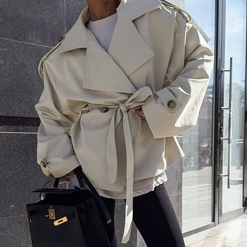 Loose Waistband Long Sleeve Trench Coat