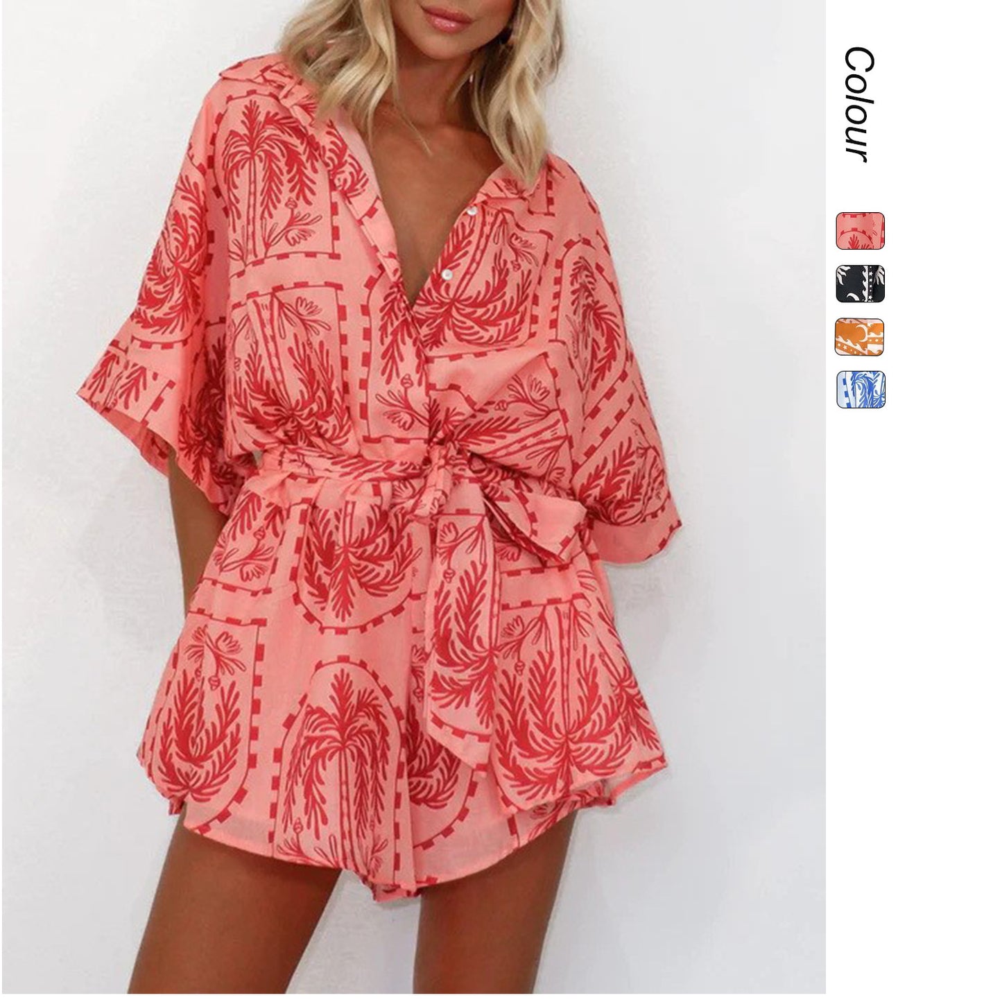 Waist-controlled Lace-up Geometric Printed Sexy Jumpsuit