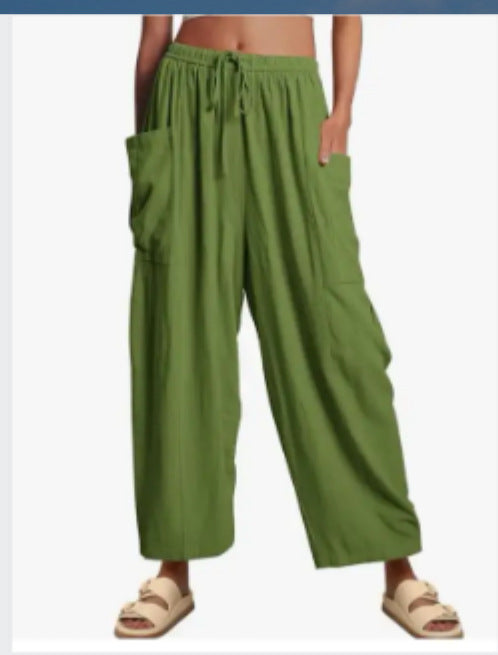 High Waist Cotton Wide Pants
