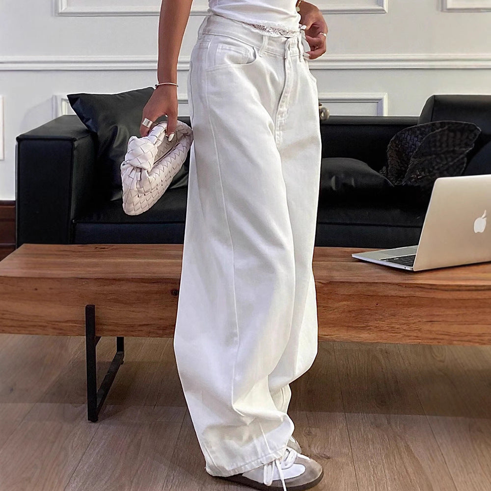 Vintage-style Off-white Casual Pants