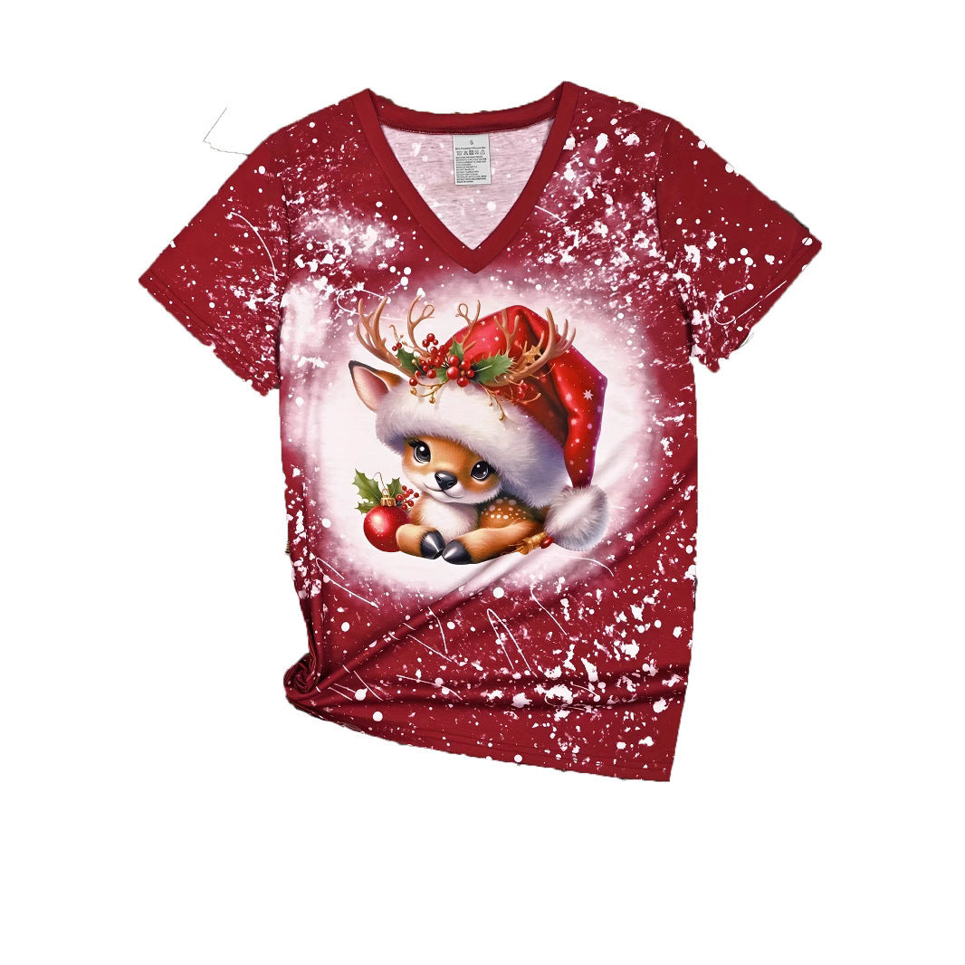 Christmas Reindeer With Hat Printed Top