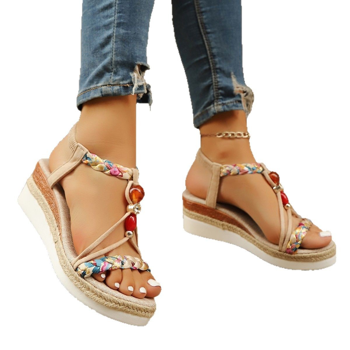 Rhinestone Beaded Wedge Heels