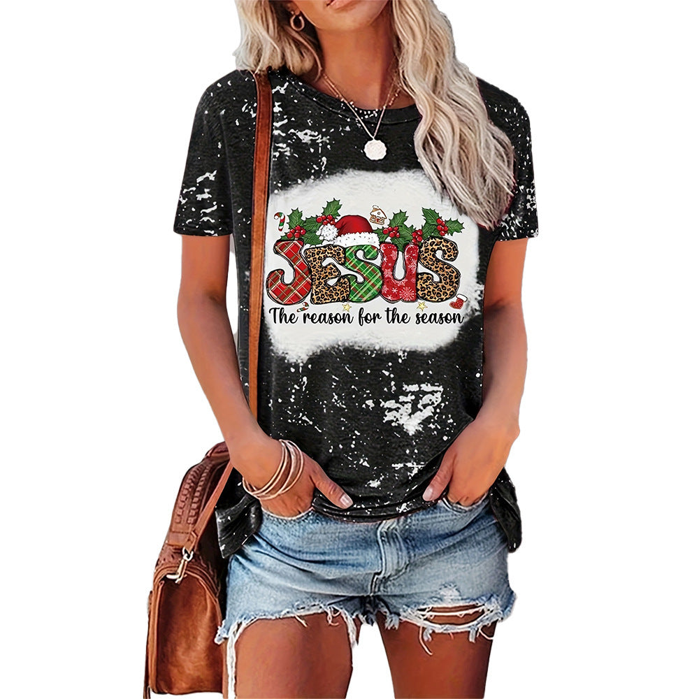 Jesus Print Christmas Round Neck T-shirt
